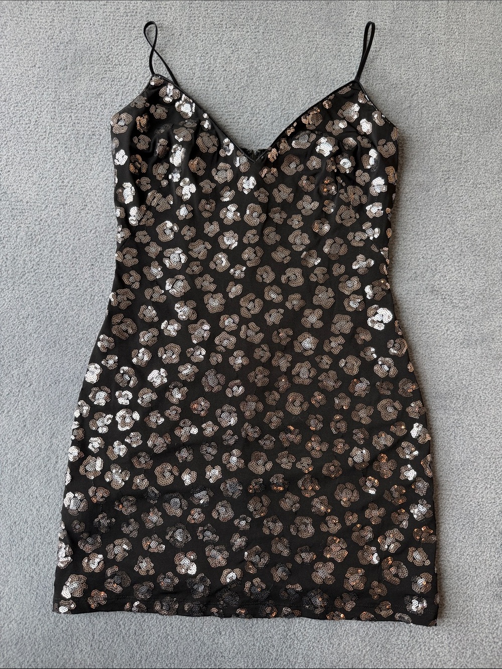 Black Sequin Floral Slip Mini Dress